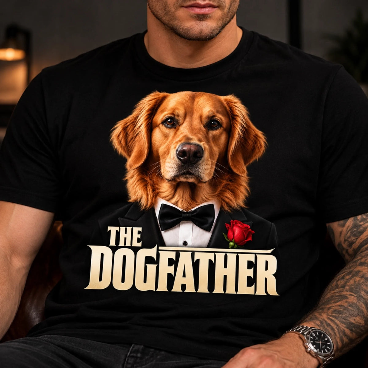 Koszulka z psem w smokingu „DOGFATHER”